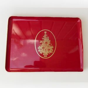 Vintage Otagiri Japan Lacquer Tray Red Gold Christmas Tree Holiday Gibson